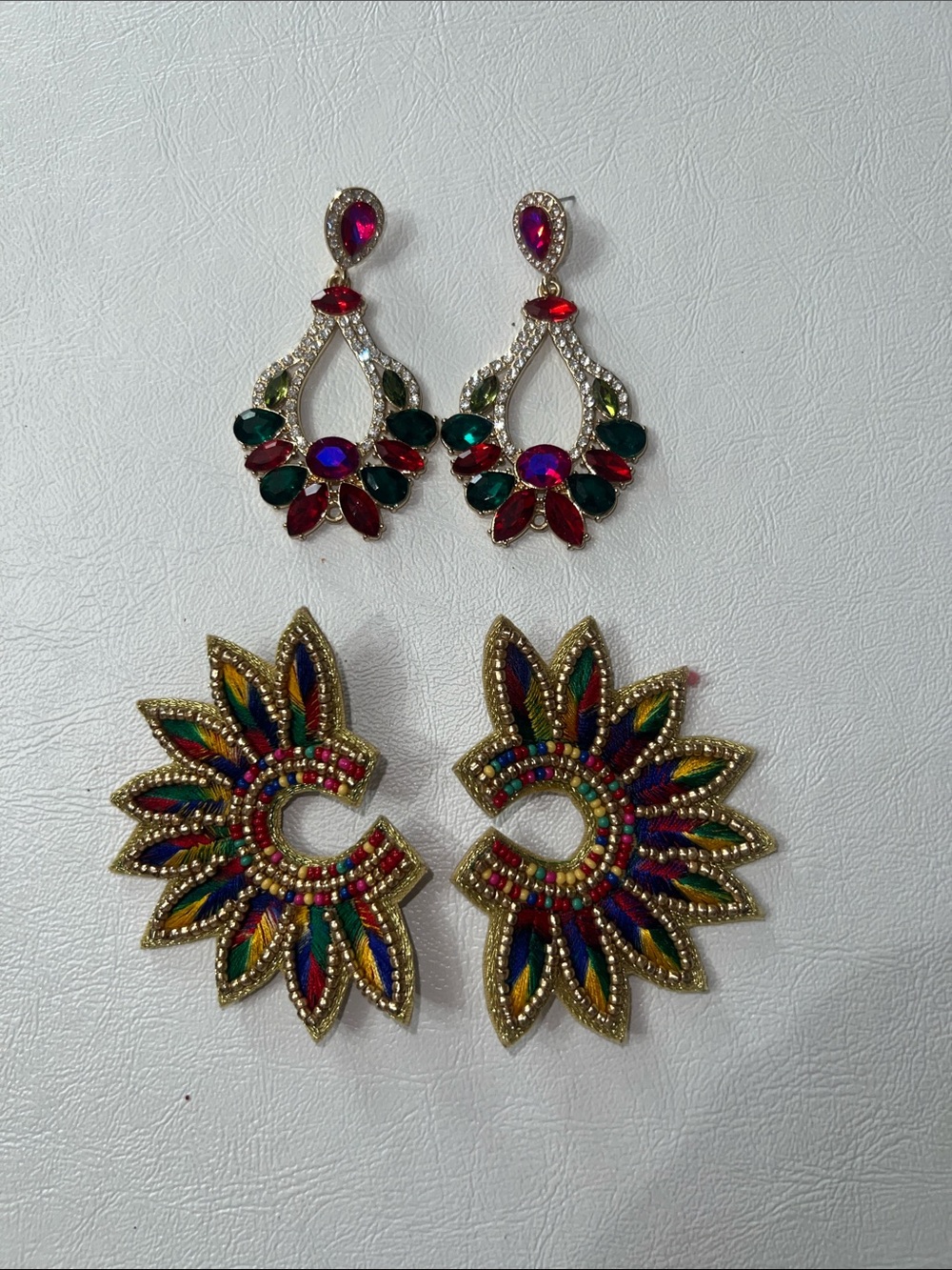 Multicolor Statement Earrings Set - Vibrant Red, Green, Blue